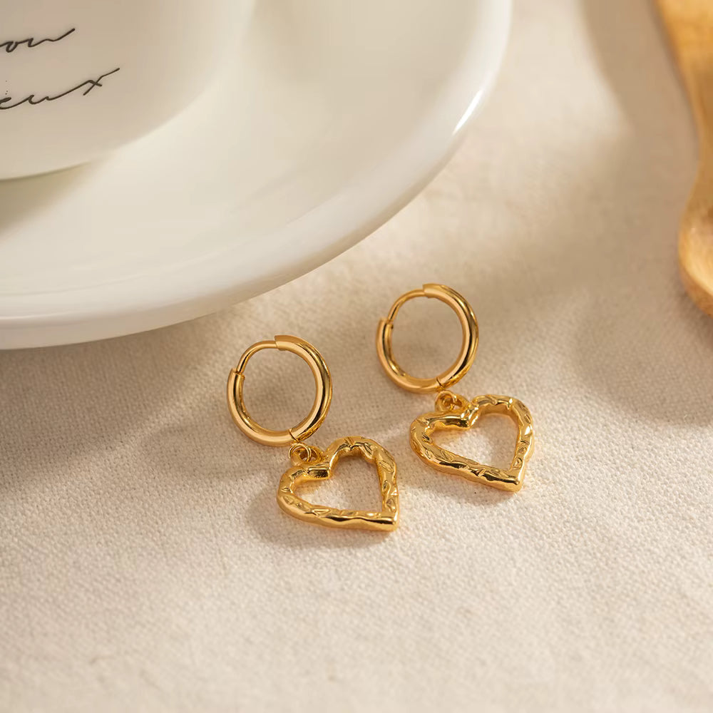 TEXTURED HEART DROP EARRINGS