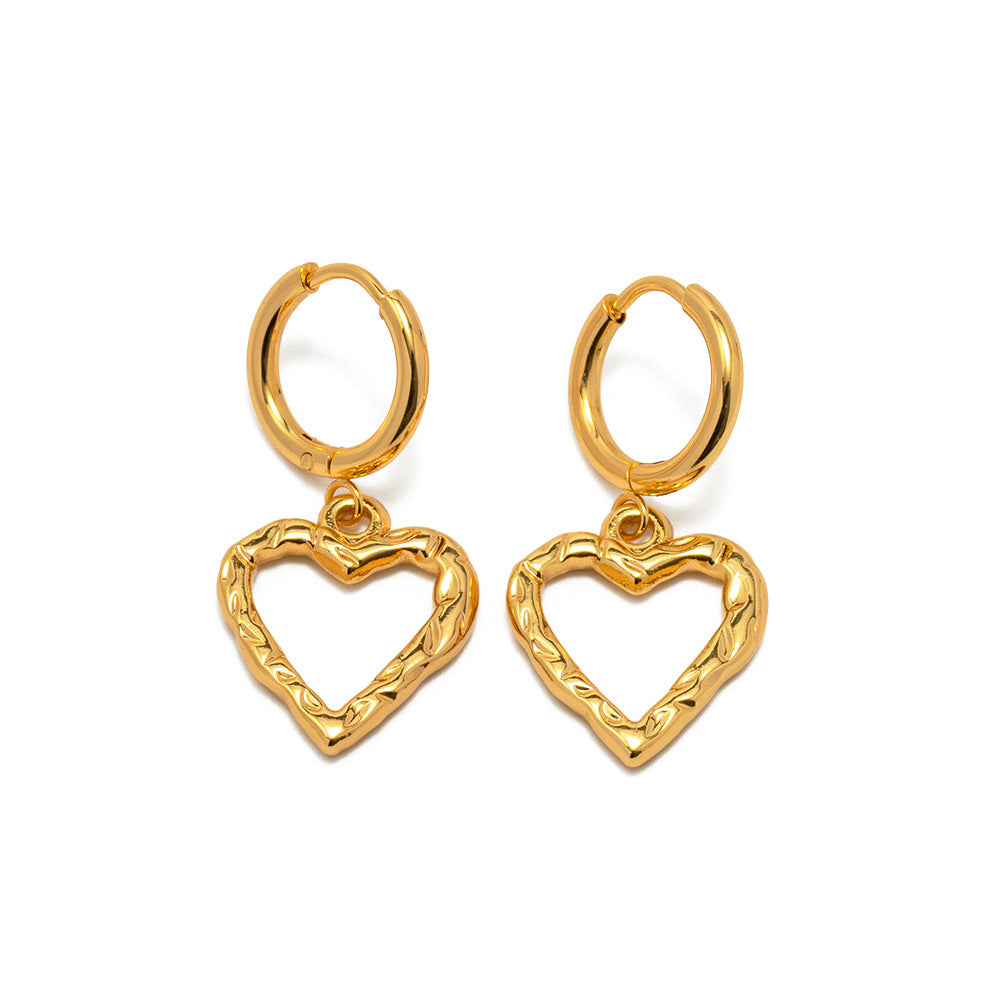 TEXTURED HEART DROP EARRINGS