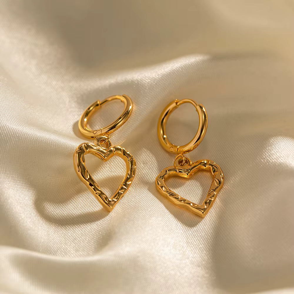 TEXTURED HEART DROP EARRINGS